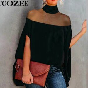 Women's Batwing Sleeve Sheer Turtleneck Shirt
